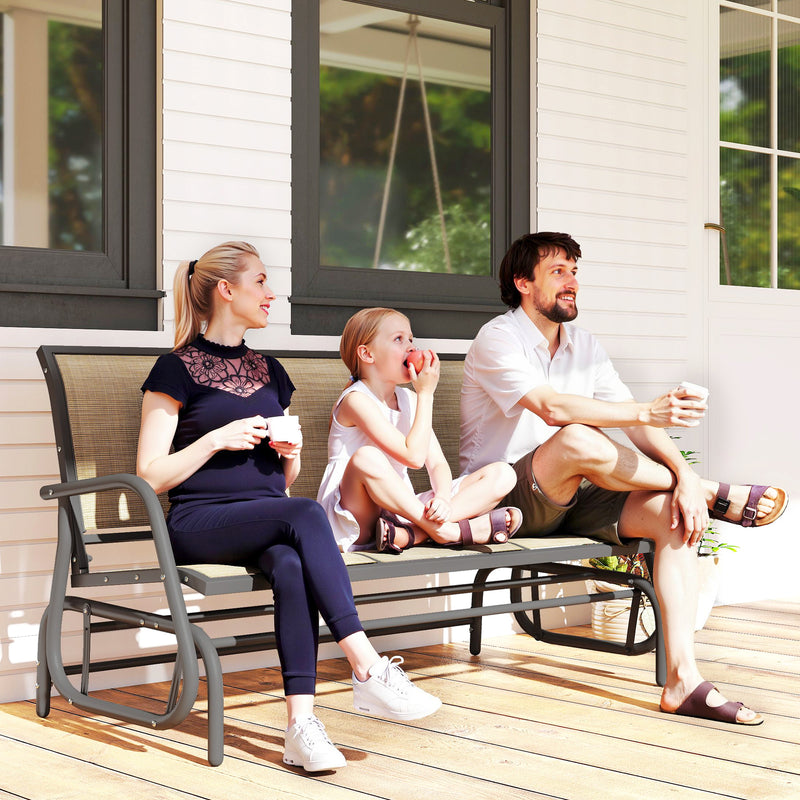Outsunny - 3-Seat Outdoor Glider Chair, Patio Rocking Chair, Steel Frame, Sling Fabric Seat for Garden, Backyard, Lawn, Brown