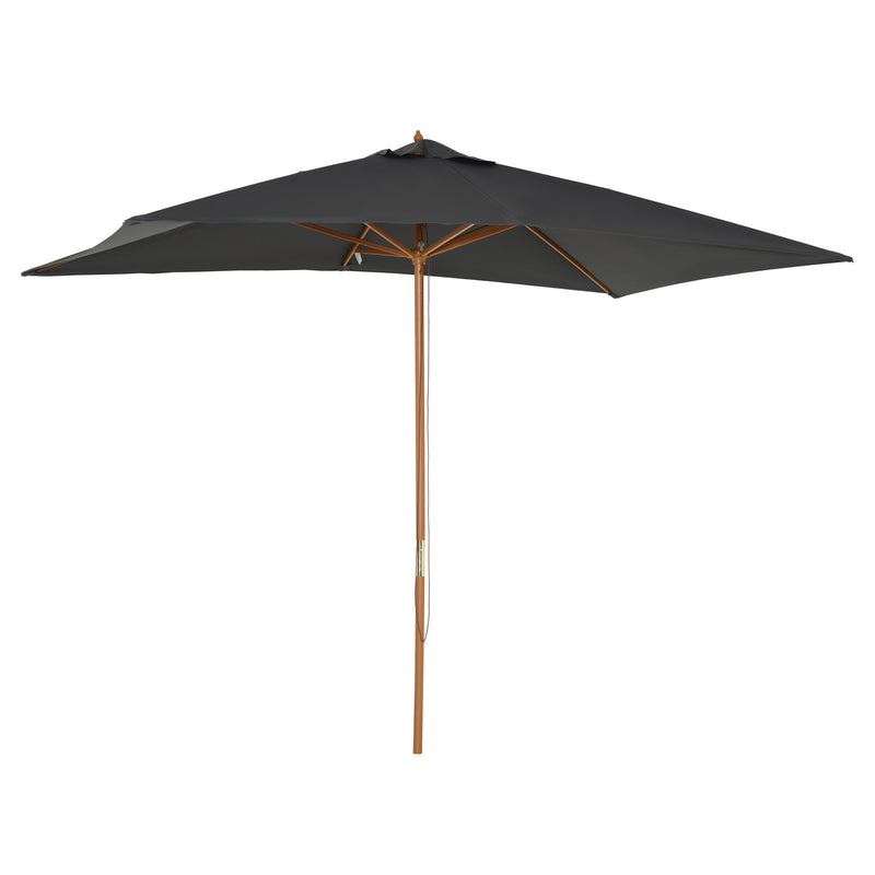 Outsunny - 7' x 10' Wooden Patio Umbrella, Rectangle Garden Parasol, Outdoor Sunshade Canopy with Bamboo Ribs for Garden, Dark Grey