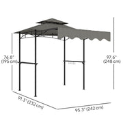 Outsunny - 8' x 7.6' Grill Gazebo, Double Tiered Barbecue Grill Gazebo Shelter w/ Side Awning, 2 Side Shelves, 6 Hooks, Light Grey