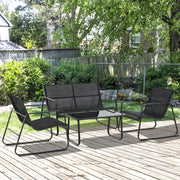 Outsunny - 4 Piece Patio Furniture Set, Outdoor Conversation Set with Loveseat Sofa, Armchairs, Glass Top Coffee Table, Black