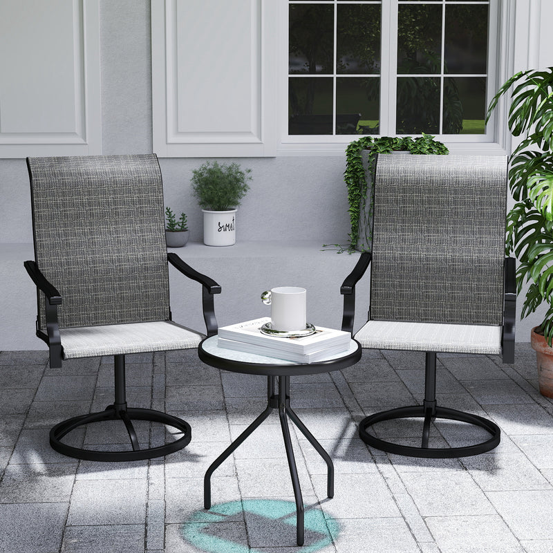 Outsunny - Outdoor Swivel Dining Chairs Set of 2, High Back Swivel Chairs with All Weather Mesh for Deck, Backyard, Poolside, Grey