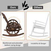 Outsunny - Patio Wooden Rocking Chair, Wagon Outdoor Rocker Chair with Slatted Design and Wheel Armrests for Garden, Carbonized