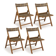 Costway - Teak Folding Chairs Set of 2 with Hand-Woven Rattan and Contoured Back