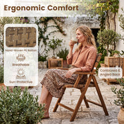Costway - Teak Folding Chairs Set of 2 with Hand-Woven Rattan and Contoured Back