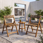 Costway - Teak Folding Chairs Set of 2 with Hand-Woven Rattan and Contoured Back