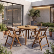 Costway - Teak Folding Chairs Set of 2 with Hand-Woven Rattan and Contoured Back