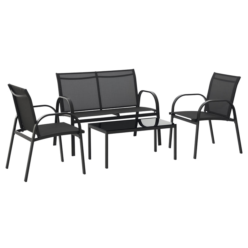 Outsunny - 4-Piece Patio Furniture Set Garden Conversation Set with Loveseat, Single Chairs and Coffee Table for Backyard Poolside Balcony