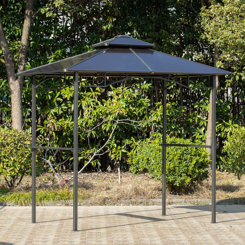 Outsunny - 8' x 5' Hardtop Grill Gazebo, Aluminium BBQ Canopy Gazebo, Outdoor Canopy with Side Shelves & Double Roof
