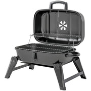 Outsunny - Charcoal BBQ Grill, Foldable Barbecue Grill with Warming Rack, Adjustable Vent, Thermometer, Handles, Black