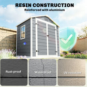 6x4.5FT Plastic Shed, Lockable Garden Tool Storage House with Double Doors and Vent, Grey