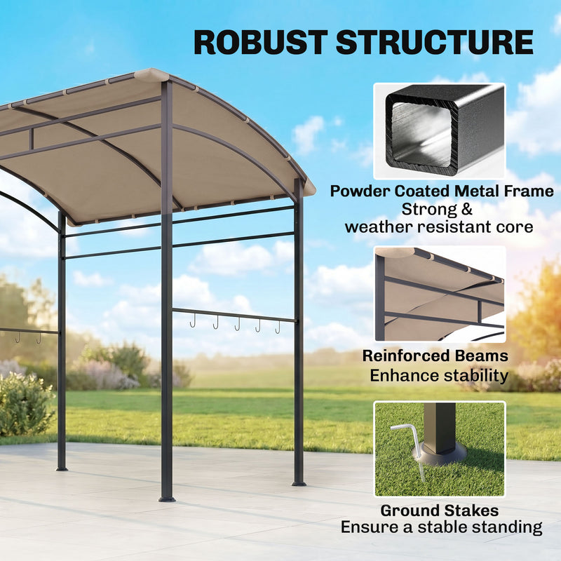 Outsunny - 7' x 5' BBQ Grill Gazebo Tent, Garden Grill Canopy with Steel Frame and Hooks, Outdoor Sun Shade, Khaki