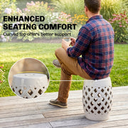Outsunny - 12.4" x 17.9" Ceramic Garden Stool with Woven Lattice Design, Indoor & Outdoor Decorative Accent Stool, White