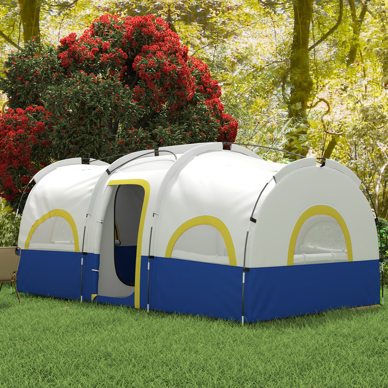 Outsunny - 4 Person Camping Tent, 3 Room Cabin Tent, 3000mm Waterproof and UPF30+ with Sewn in Groundsheet and Carry Bag, Blue