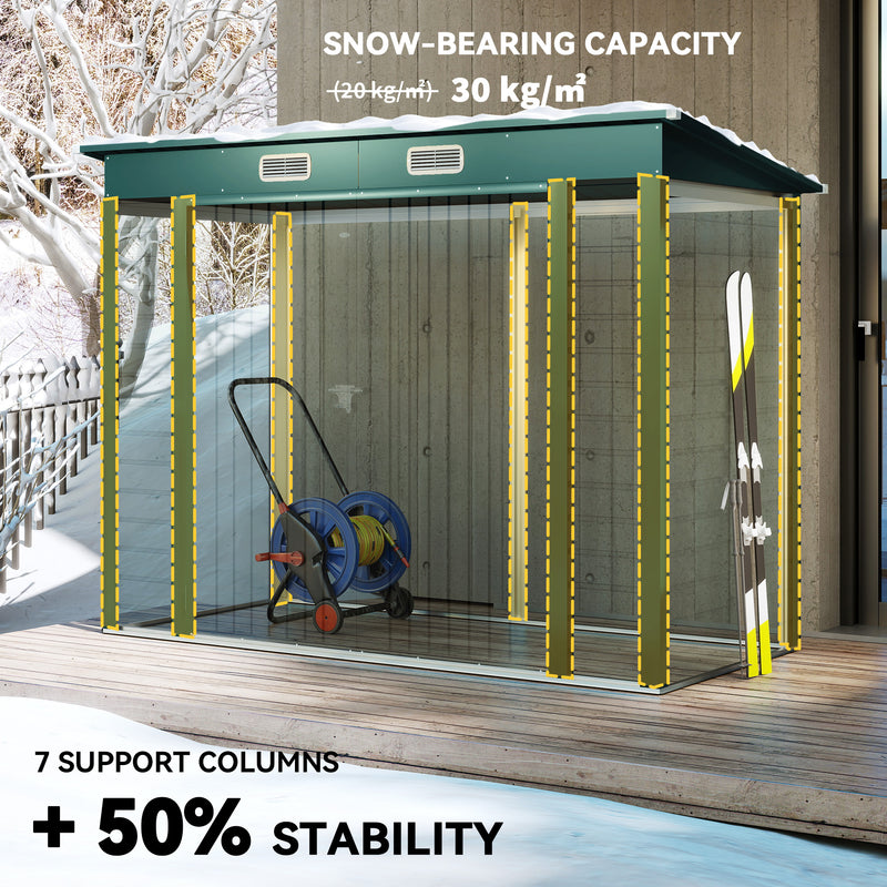 8 x 4FT Galvanized Garden Storage Shed, Metal Outdoor Shed with Double Doors and 2 Vents, Green