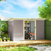 9' x 4' Garden Metal Storage Shed Outdoor Equipment Tool Box with Foundation Kit, Ventilation & Doors, Light Grey