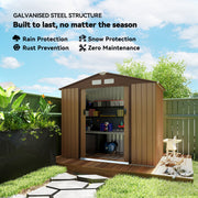 7' x 4' x 6' Garden Storage Shed Outdoor Patio Metal Tool Storage House w/ Foundation Kit and Double Doors Yellow