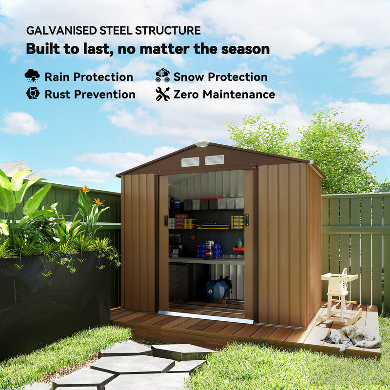 7' x 4' x 6' Garden Storage Shed Outdoor Patio Metal Tool Storage House w/ Foundation Kit and Double Doors Yellow