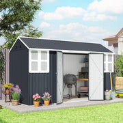 12' x 5.5' Metal Garden Storage Shed, Outdoor Tool Storage House with Lockable Door, Vents, Sloped Roof, Dark Grey