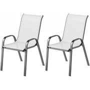 Outsunny - Set of 2 Outdoor Dining Chairs, Stackable Lawn Chairs with High Back, Breathable Mesh Seat for Garden Porch, Light Grey