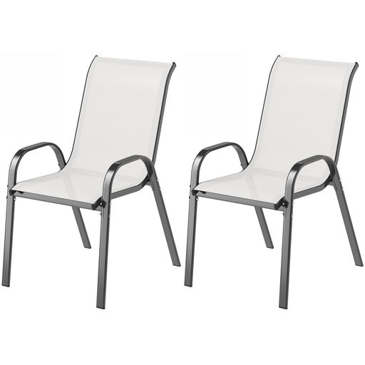 Outsunny - Set of 2 Outdoor Dining Chairs, Stackable Lawn Chairs with High Back, Breathable Mesh Seat for Garden Porch, Light Grey