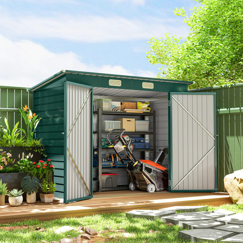 8 x 4FT Galvanized Garden Storage Shed, Metal Outdoor Shed with Double Doors and 2 Vents, Green