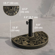 20 lbs Resin Half Round Patio Umbrella Base 20" Outdoor Decorative Parasol Stand Holder For Φ1.5", Φ1.9" Pole, Bronze