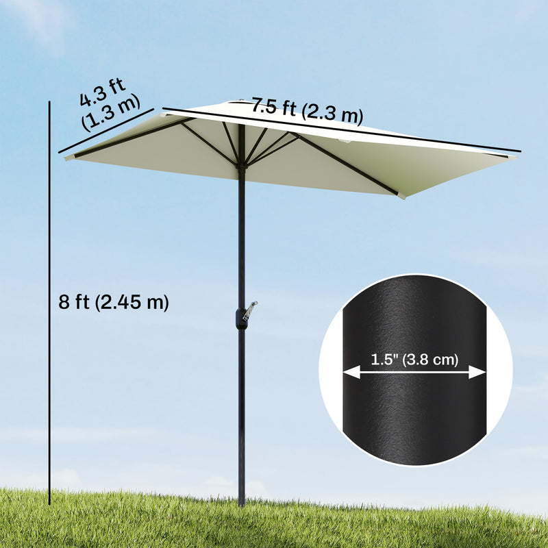 Outsunny - 8ft Half Umbrella Outdoor Balcony Parasol Patio Garden Outdoor Window Sun Shade w/ 5 Ribs, Beige — 84D-074BG