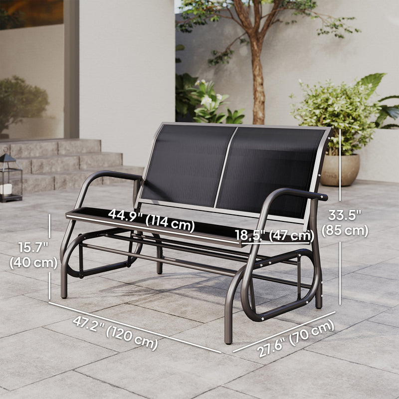 Outsunny - Patio Double Glider Bench Swing Chair Rocker Heavy-Duty Loveseat Outdoor Garden Rocking Bench Steel Frame Sling Fabric Seat Black