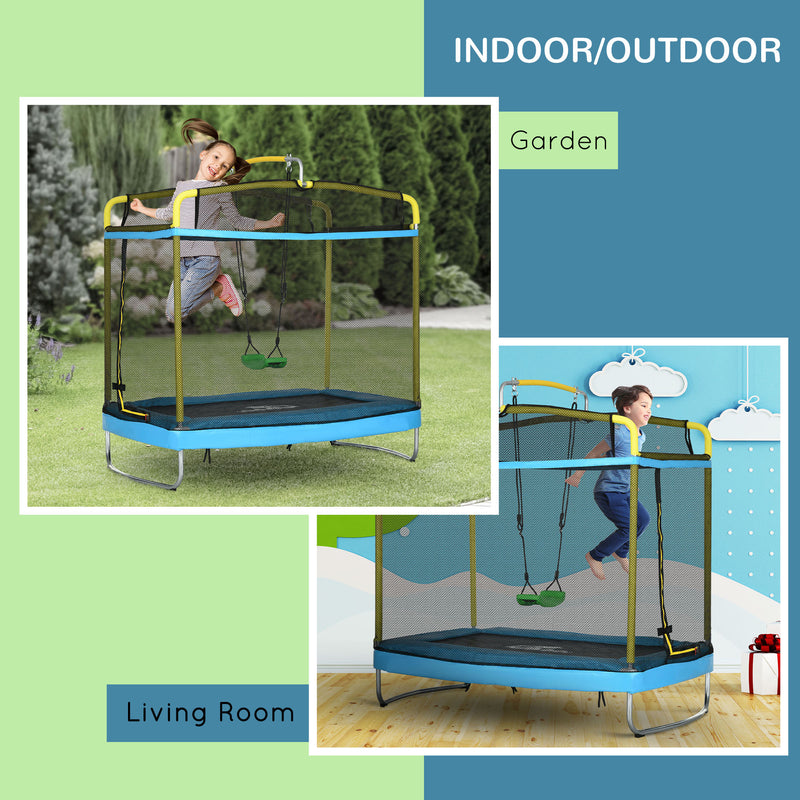 Qaba 6.9FT Kids Trampoline with Safety Net, Gymnastics Bar, Swing, Toddler Trampoline for 3-6 Years Old Outdoor
