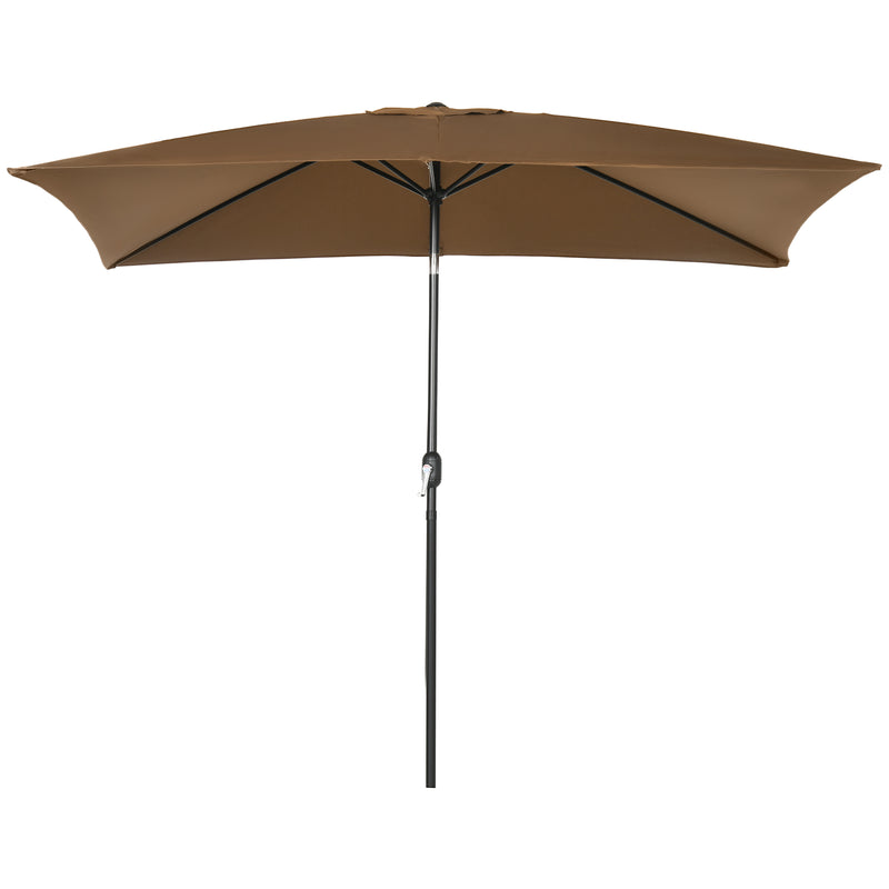 Outsunny - 6.5x10ft Rectangle Aluminum Tilt Patio Umbrella, Garden Market Parasol, Outdoor Sunshade Canopy with Crank, Coffee