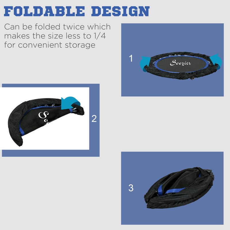 Soozier 40" Foldable Mini Fitness Trampoline, with Adjustable Foam Handle, Blue