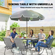 Outsunny - 8 Piece Patio Table and Chairs Set with Folding Chairs, Tempered Glass Tabletop and Umbrella for Garden, Grey