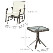 Outsunny - 3 Piece Patio Glider Set Outdoor Gliders with Breathable Mesh Seat, Glass Top Table for Garden, Yard, Cream White