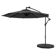 Outsunny - 9.5' Offset Patio Umbrella Garden Parasol with Solar LED Lights and Weights, Dark Grey
