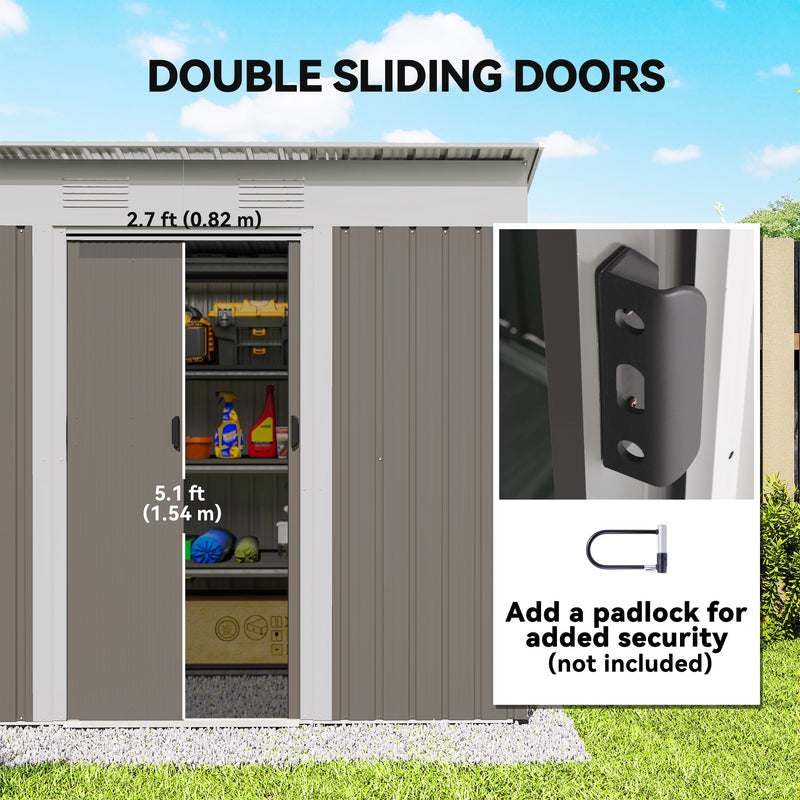 7' x 3.6' Outdoor Storage Shed, Metal Garden Tool Storage House Organizer with Lockable Sliding Doors and Vents for Backyard Patio Lawn, Light Grey