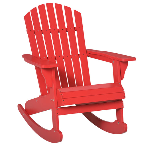 Outsunny - Wooden Adirondack Rocking Muskoka Chair with Slatted Wooden Design, Fanned Back and Classic Rustic Style, Red
