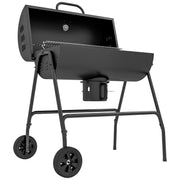 Outsunny - Barrel Charcoal BBQ Smoker, Barbecue with 420 sq.in. Cooking Area, Wheels, Ash Catcher, Black