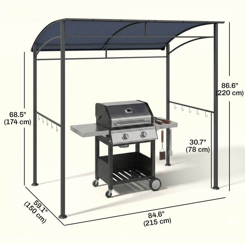 Outsunny - 7' x 5' BBQ Grill Gazebo Tent, Garden Grill Canopy with Steel Frame and Hooks, Outdoor Sun Shade, Grey