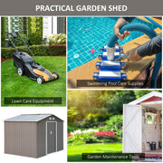 9'x6.3'Garden Storage Outdoor Shed w/ Floor Foundation Outdoor Yard Metal Tool Storage House Grey White