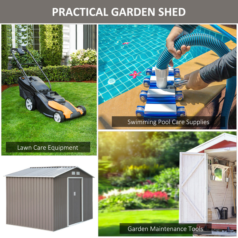 9'x6.3'Garden Storage Outdoor Shed w/ Floor Foundation Outdoor Yard Metal Tool Storage House Grey White