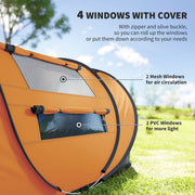 Outsunny - 4 Person Camping Tent, Easy Pop Up Tent with Doors, Windows and Carry Bag, Automatic Setup Tent for Hiking, Orange