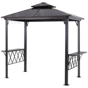 Outsunny - Outdoor Hardtop Grill Gazebo Cooking BBQ Canopy w/ 6 Hooks for Utensils and Double Vented PC Roof, Coffee