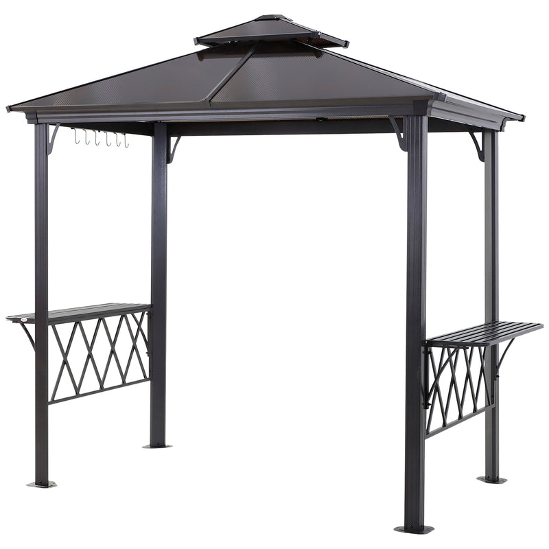 Outsunny - Outdoor Hardtop Grill Gazebo Cooking BBQ Canopy w/ 6 Hooks for Utensils and Double Vented PC Roof, Coffee