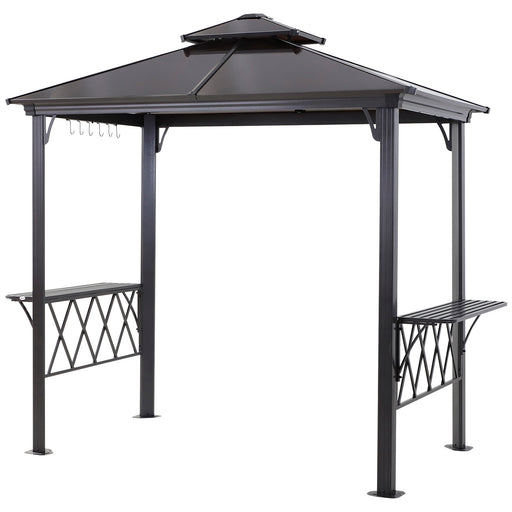 Outsunny - Outdoor Hardtop Grill Gazebo Cooking BBQ Canopy w/ 6 Hooks for Utensils and Double Vented PC Roof, Coffee