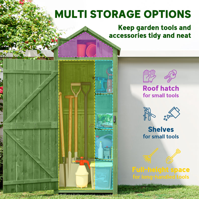 30" x 21" x 71" Garden Storage Shed, Outdoor Tool Utility Storage House with 3 Tier Shelves and Roof, Green