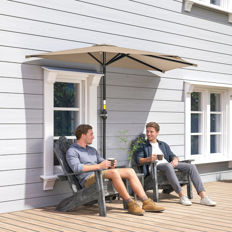 Outsunny - 9.8ft Half Umbrella Semi Round Patio Parasol with Crank Handle, Top Vent for Garden, Balcony - NO BASE INCLUDED, Coffee — 84D-008V00CF