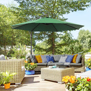 9.7ft Offset Patio UmbrellaCantilever Parasol with Crank Handle, 8 Ribs and Cross Base for Outdoor, Sun Shade, Green