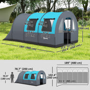 Outsunny - 3 Person Camping Tent with Living Room and Bedroom, 3000mm Waterproof Tunnel Large Family Tent, Grey and Blue