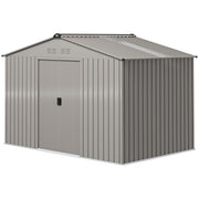 9.1' x 6.4' x 6.3' Garden Storage Shed w/ Foundation Kit Metal Tool Storage House w/ Double Doors Grey
