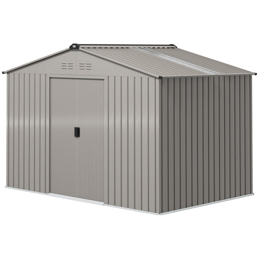 9.1' x 6.4' x 6.3' Garden Storage Shed w/ Foundation Kit Metal Tool Storage House w/ Double Doors Grey